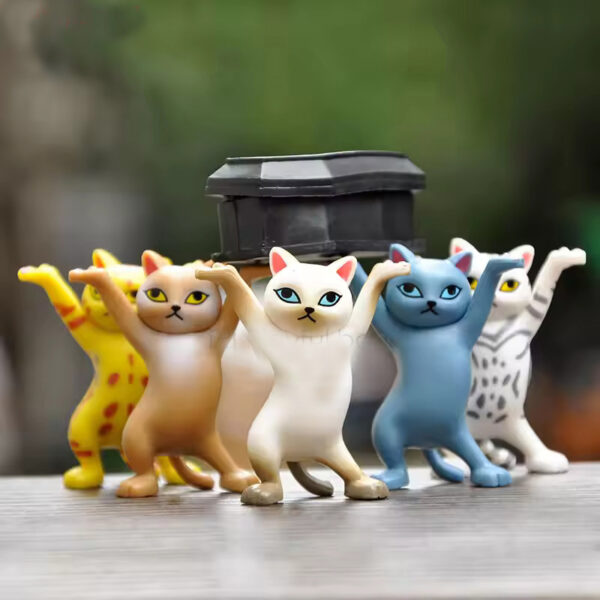 Playful Bag 5pcs Cute Cats Figurine Set – Hands-Up Kitten PVC Action Figures, Best Christmas Gift - Image 3