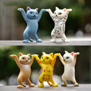 Playful Bag 5pcs Cute Cats Figurine Set – Hands-Up Kitten PVC Action Figures, Best Christmas Gift