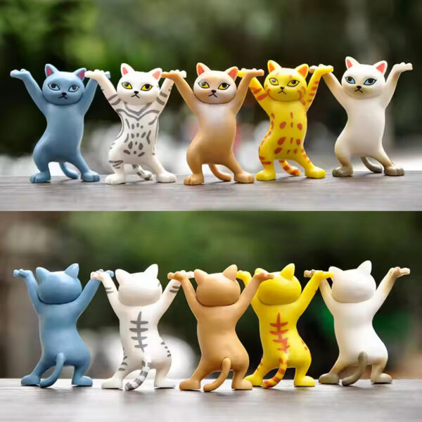 Playful Bag 5pcs Cute Cats Figurine Set – Hands-Up Kitten PVC Action Figures, Best Christmas Gift - Image 5